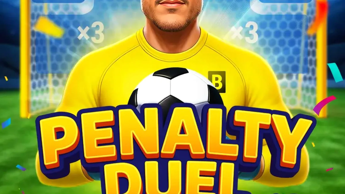 Interface do jogo Penalty Duel com Júlio César mostrando o campo de futebol e o goleiro.