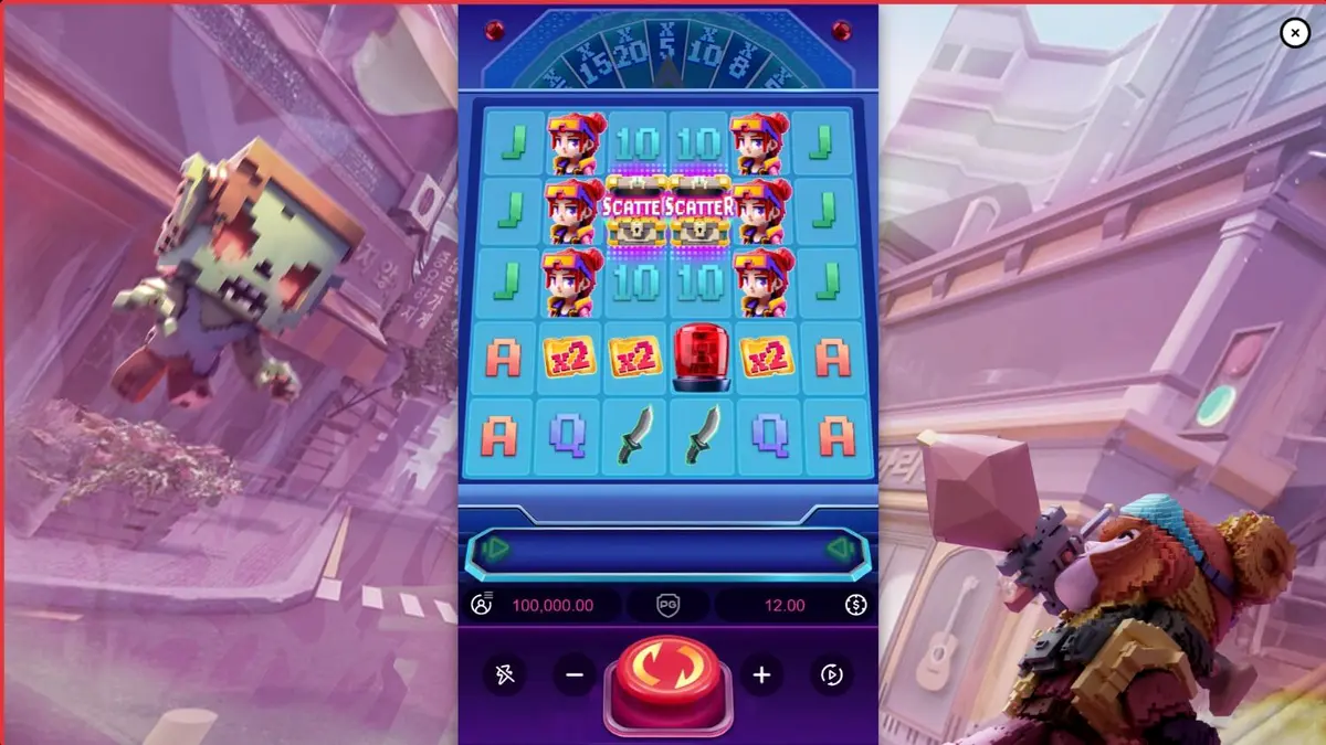 Interface do jogo de slot Zombie Blasters com temática de apocalipse zumbi